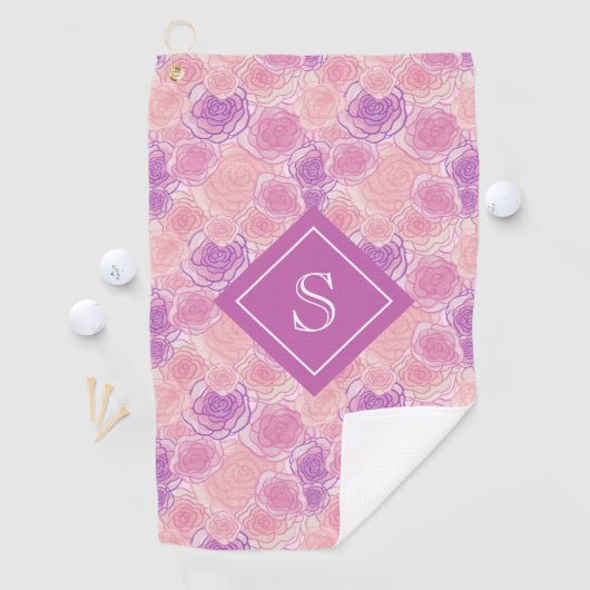  Paars Roos van Retro Floral Monogram Golfhanddoek (Insitu)