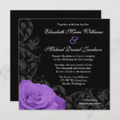 Paars Roos Vlourish Wedding Kaart (Voorkant / Achterkant)