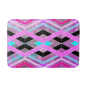 Paars Roze & Aqua Geometrische Kruisende Strepen Badmat