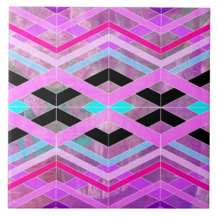 Paars Roze & Aqua Geometrische Kruisende Strepen Tegeltje