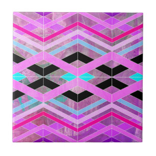 Paars Roze & Aqua Geometrische Kruisende Strepen Tegeltje
