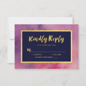 Paars Roze Aquarel Nep Goud Graag Reageren RSVP (Voorkant)