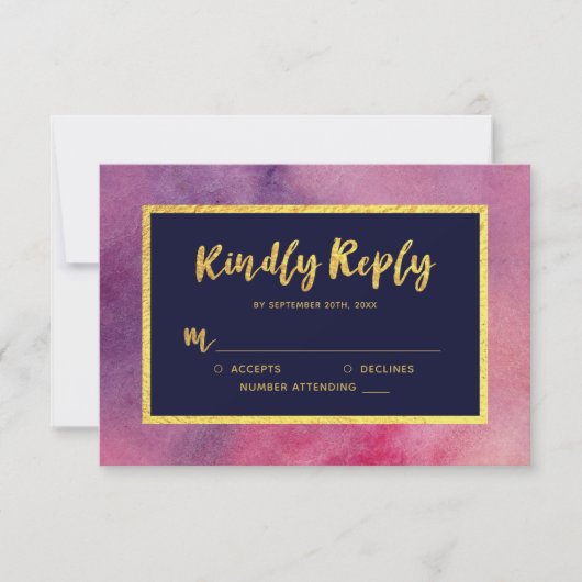 Paars Roze Aquarel Nep Goud Graag Reageren RSVP (Voorkant)