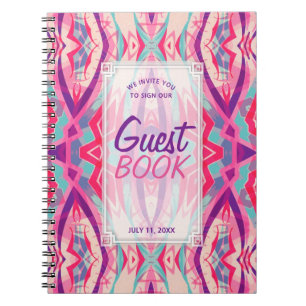 Paars roze Aztec Boho Tribal Guest Book Notitieboek