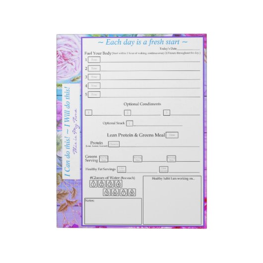 Paars, roze, blauw, Floral 5 plus 1 maaltijdverkli Notitieblok (Gedraaid)