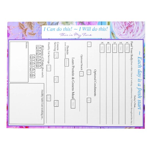 Paars, roze, blauw, Floral 5 plus 1 maaltijdverkli Notitieblok (Voorkant)