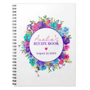 Paars roze blauw Floral Recipe Book Notitieboek