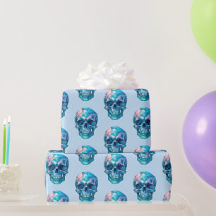 Paars Roze Blauw Schedel Lichtblauw Halloween Cadeaupapier