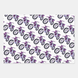 Paars, Roze, Blauwe Dirt Bike Motorfiets Inpakpapier Vel