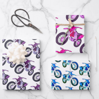 Paars, Roze, Blauwe Dirt Bike Motorfiets Inpakpapier Vel