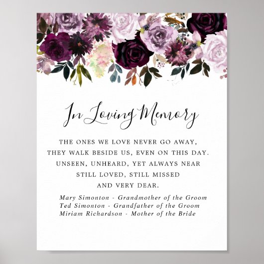 Paars Roze Bloem Teken Herinnering Trouw Poster (Voorkant)