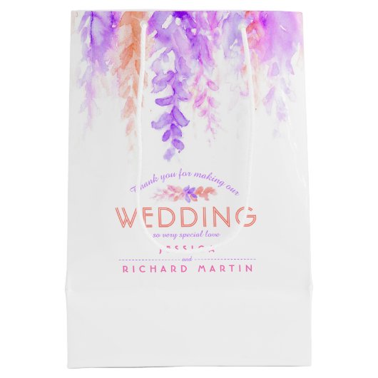 Paars roze bloemen bedankt geven cadeautas (Achterkant)