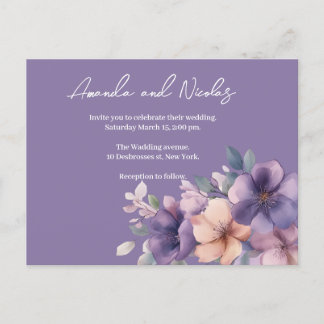 Paars roze bloemen op huwelijksuitnodiging uitnodiging briefkaart