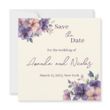 Paars roze bloemen op Save the Date Kaart
