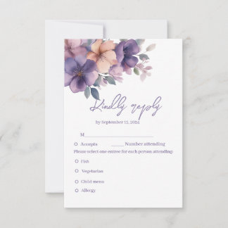 Paars, roze bloemen Wedding Responce Kaart