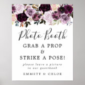 Paars Roze Bloemstuk Bruiloft Photo Booth Bord Poster (Voorkant)