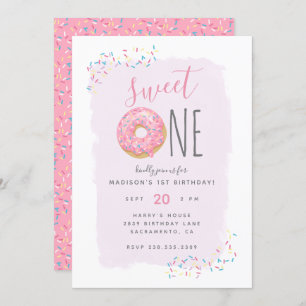 Paars   Roze Doughnut Sprinkle Sweet 1ste verjaard Kaart