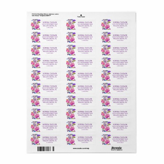 Paars roze en blauwe bloemen Baby shower Etiket (Full Sheet)