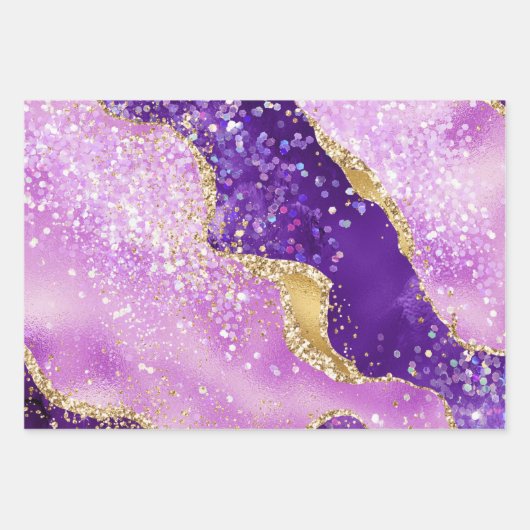 Paars & Roze en Faux Gold Glitter Inpakpapier Vel (Voorkant 3)