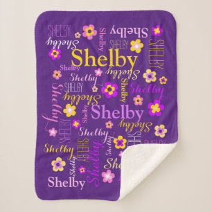 Paars roze gele bloemen meisje Shelby, naam Sherpa Deken