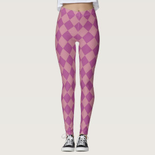 Paars Roze Geruite Diamant Patroon Leggings