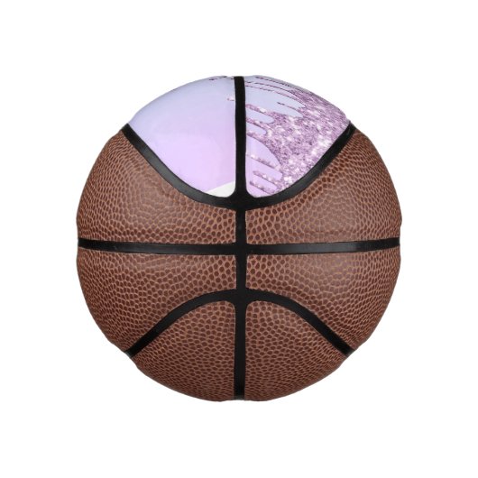 Paars Roze Glitter Sparkles personalized Girly M Basketbal (Rechts)