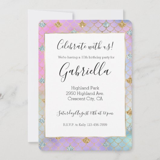 Paars Roze Goud Aqua Glitter Zeemeermin Glitter Kaart (Voorkant)