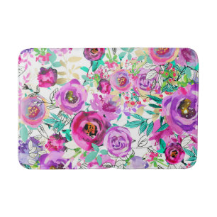 Paars Roze Helder Kleurrijk Chic Modern Bloemmotie Badmat