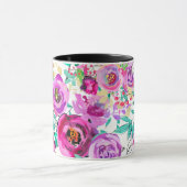 Paars roze, kleurrijk modern Floral Patroon Mok (Midden)