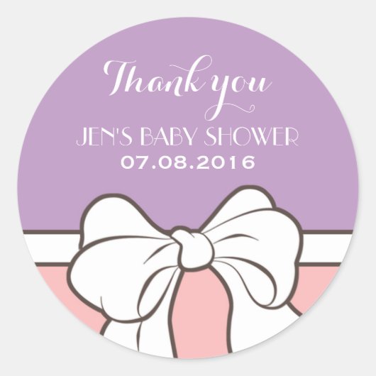 Paars roze lintje Baby shower Dank u Sticker (Voorkant)