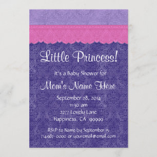 Paars Roze Little Princess Girl Baby shower S210 Kaart