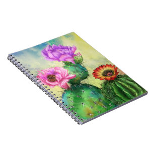 Paars roze rode cactus bloemen Notitieboek