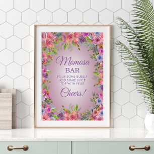 Paars Roze Wildbloemen Baby shower Momosa Bar Poster