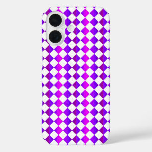 Paars Roze Witte Ruitjes Diamant Patroon iPhone 16 Hoesje