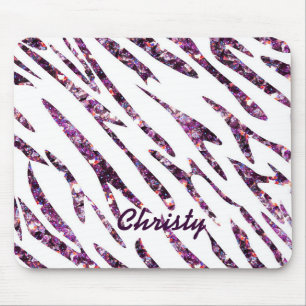 Paars Roze Witte Zebraprint Glitter Muismat