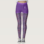 Paars roze zwart-wit-cirkels monogram leggings (Voorkant)