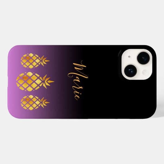 Paars roze zwarte goudanananas Case-Mate iPhone case (Achterkant (horizontaal))
