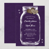 Paars - rusland - Burlap Mason Jar Wedding Kaart (Voorkant / Achterkant)