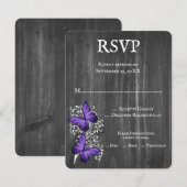 Paars Rustic Butterfly Wedding RSVP Kaart (Voorkant / Achterkant)