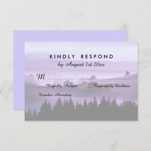 Paars Rustic Mountain Wedding RSVP Reactie (Voorkant / Achterkant)