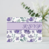 Paars Rustige Waterverf Floral Wedding RSVP Kaartje (Staand voorkant)