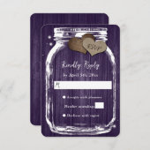 Paars Rustisch hout Harten Mason Jar Wedding RSVP (Voorkant / Achterkant)