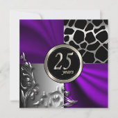 Paars Satijn & Zilver 25 Jaar Feestje Kaart (Voorkant)