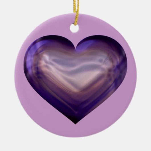 Paars Satin Heart Keramisch Ornament (Voorkant)
