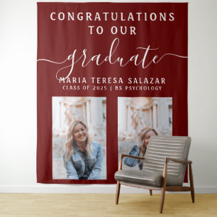 Paars Schrift Calligrafie Twee Foto Afstuderen Wandkleed