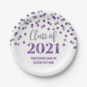 Paars Silver Confetti Afstuderen 2021 Papieren Bordje