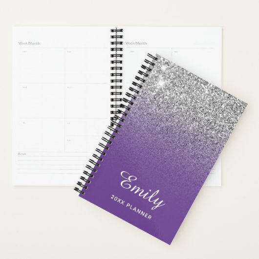 Paars Silver Glitter Ombre Personeelsformatie Planner (Display)