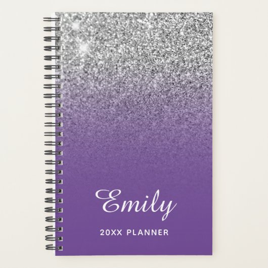 Paars Silver Glitter Ombre Personeelsformatie Planner (Voorkant)