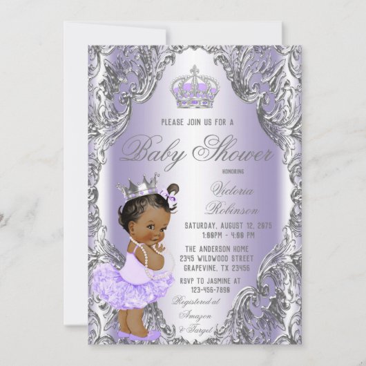 Paars Silver Tutu Princess Baby shower Kaart (Voorkant)