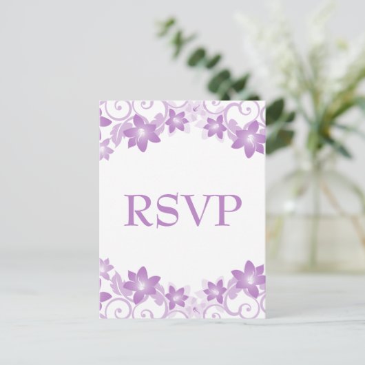 Paars Simple Floral RSVP-Briefkaart Uitnodiging Briefkaart (Staand voorkant)